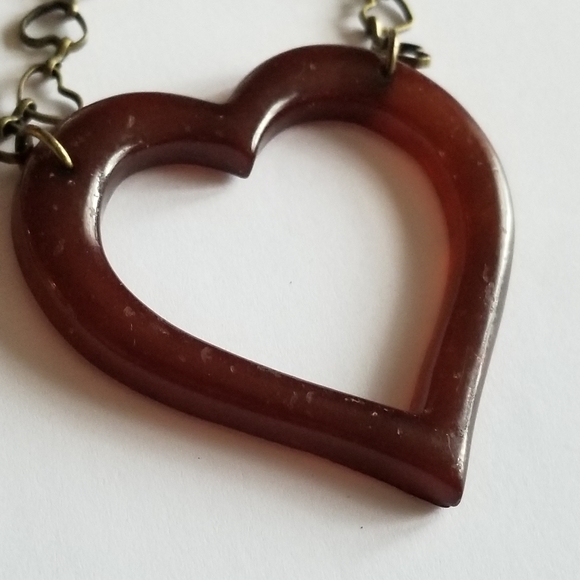 Relisted -Open heart necklace brown bronze tone heart links chain long - Picture 11 of 15